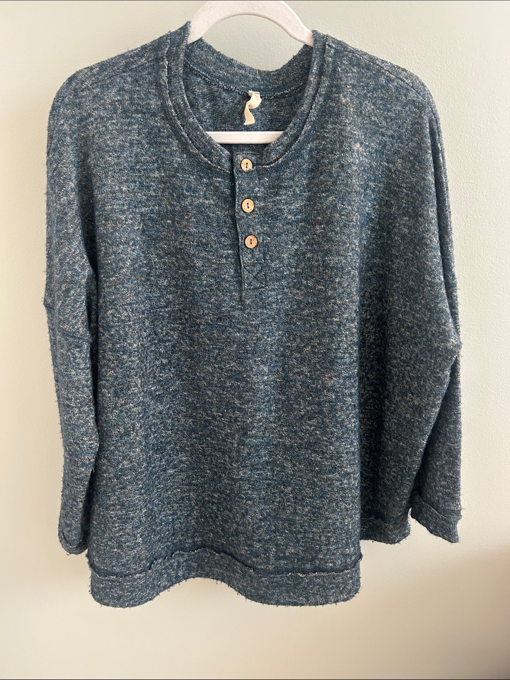 Wishlist Women's Heathered Blue Crewneck Henley Sweater